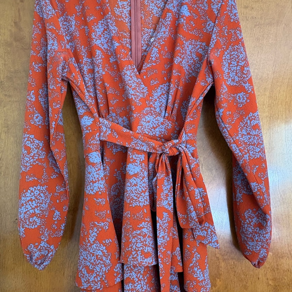 FA Floral Wrap Robe in Red and Gray